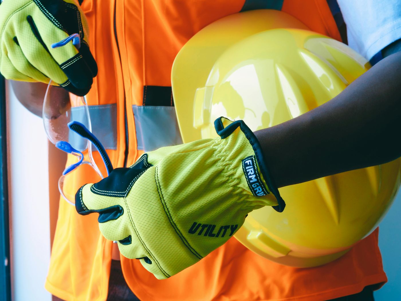 Industrial safety boots and protective work equipment for workers